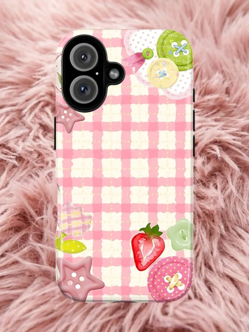 Cute Pink Plaid Strawberry Phone Case - Unbranded